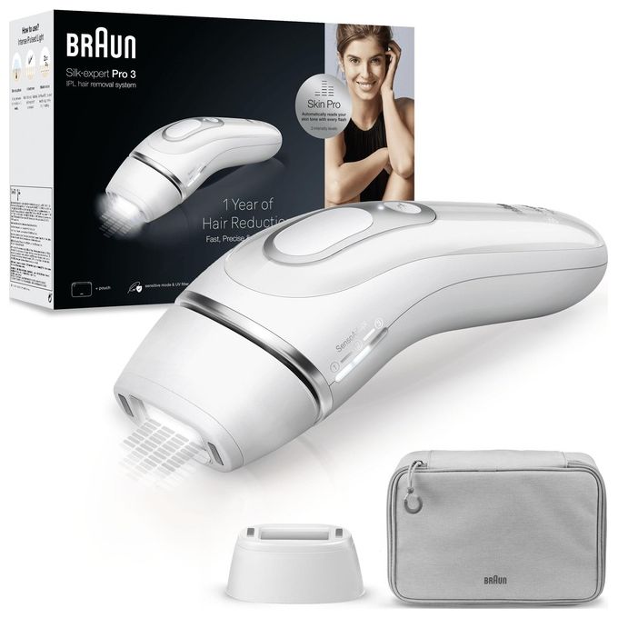 Braun PL3020 Silk Expert Pro 3 Epilatore IPL 300.000 impulsi SensoAdapt 3 livelli intensita' colore Bianco Argento