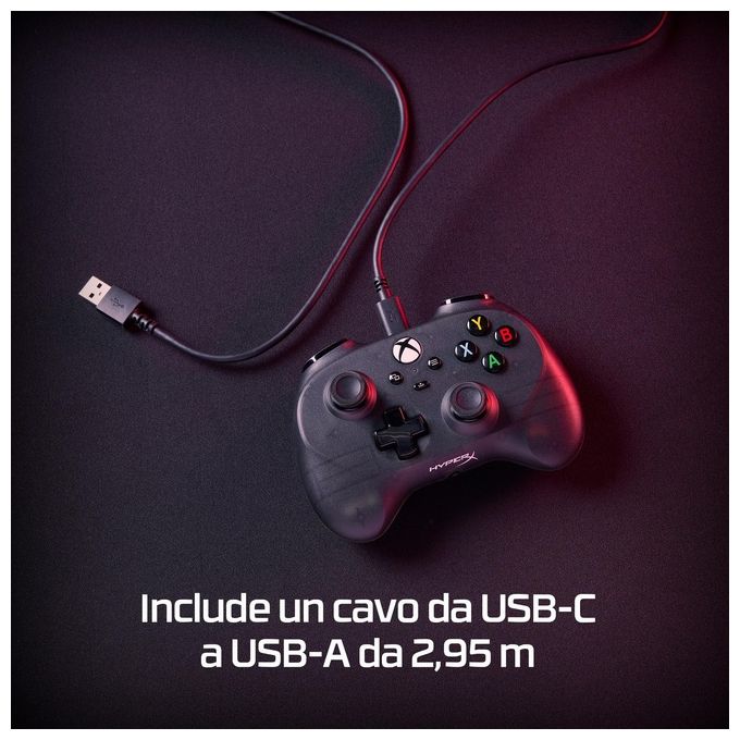 HyperX 8B1S0AA Clutch Tanto Mini Controller Gaming Cablato USB Xbox Series X-S Xbox One PC Android colore Nero