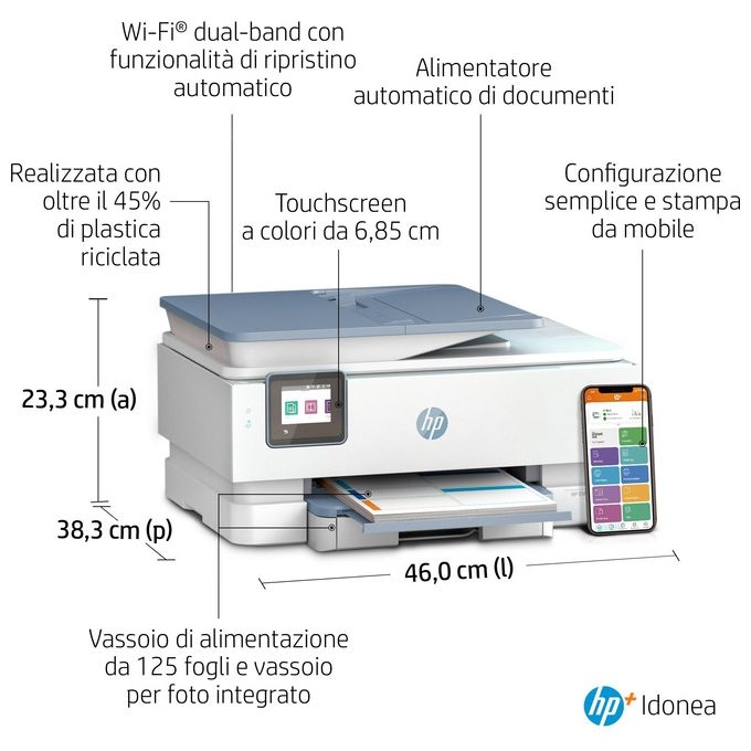 HP 2H2P6B ENVY Inspire 7921e Stampante Multifunzione Inkjet A4 15 ppm Wi-Fi Fronte Retro ADF 35 fogli colore Bianco