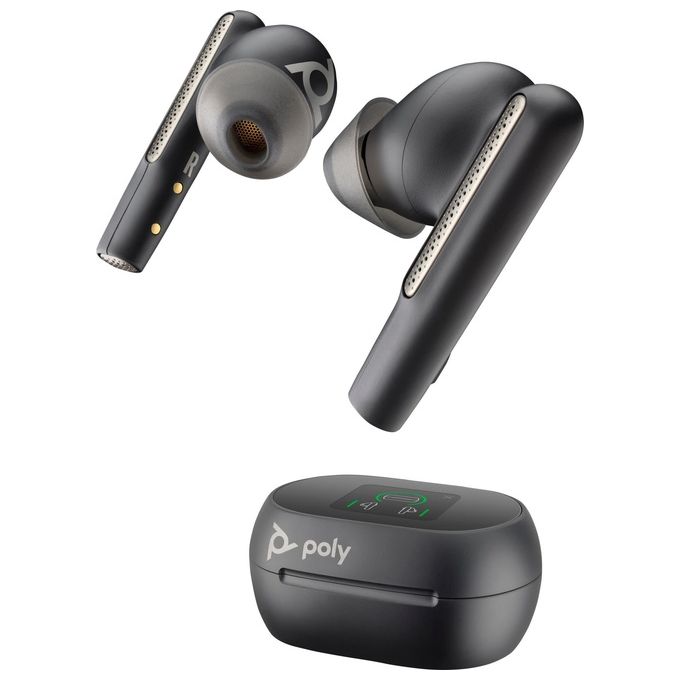 Poly 216066-02 Voyager Free 60+ Auricolari Bluetooth True Wireless con ANC Adattivo e Cancellazione Rumore Microfoni Multipli con Tecnologia WindSmart Custodia Touchscreen Ricarica Wireless Qi Compatibile Microsoft Teams Zoom Google Meet IP54 colore Nero