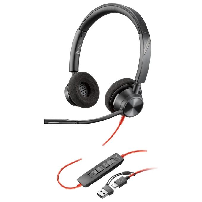 Poly S55255089 Blackwire 3320 Cuffie stereo con connettivita' USB-C e adattatore USB-A inclusi colore Nero