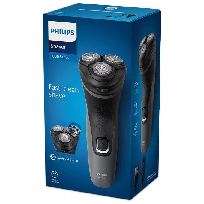 Philips S1142-00 Serie 1000 Rasoio elettrico rotativo bagnato e secco 3 testine autonomia 40 min colore Grigio