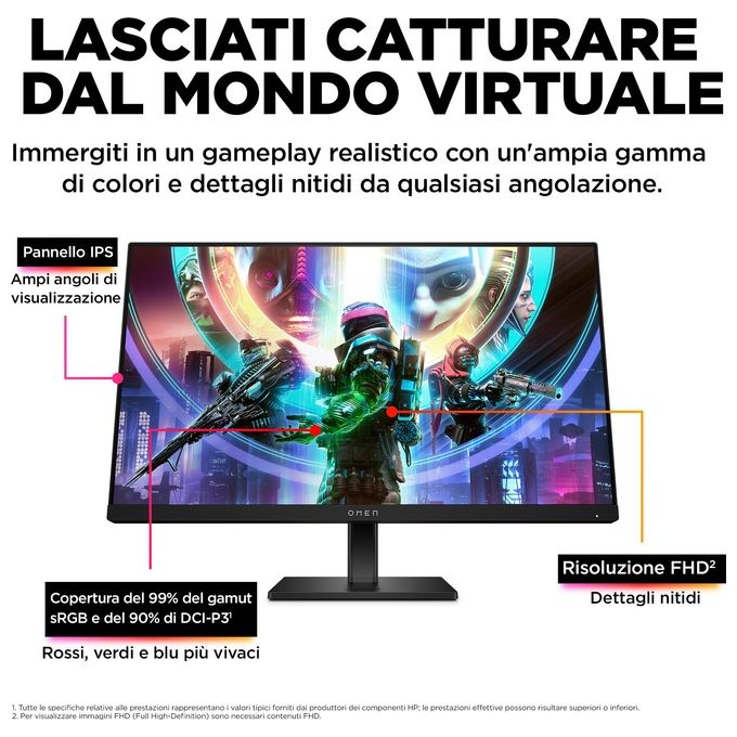 HP 780D9AA#ABB OMEN 24 Monitor Gaming 23,8'' FHD 1920x1080 IPS 165 Hz 1 ms AMD FreeSync Premium colore Nero