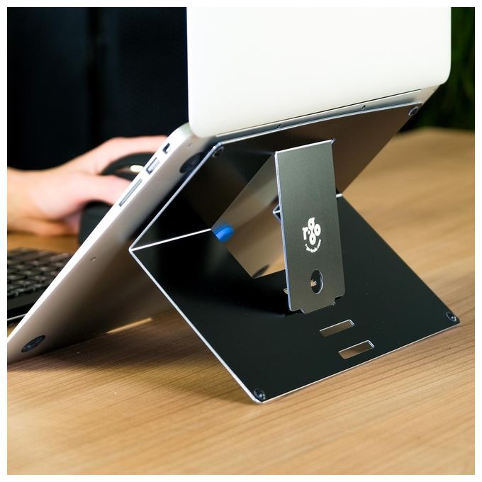 R-Go Tools RGORIATBL Supporto per Laptop in Alluminio Regolabile in 4 Posizioni per Schermi da 10'' a 22'' colore Nero