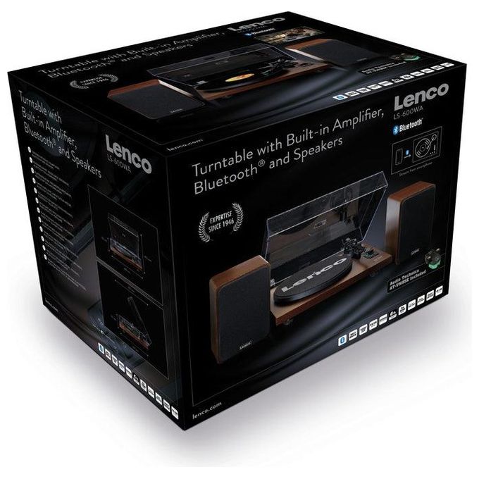 Lenco LS-600WA Giradischi a cinghia Bluetooth 5.0 amplificato 2x30W con altoparlanti colore Noce