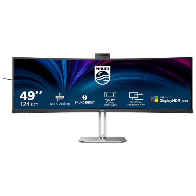 Philips 49B2U6903CH-00 Monitor PC Curvo 48.8'' Dual QHD 5120x1440 100Hz Webcam Integrata USB-C Docking Grigio