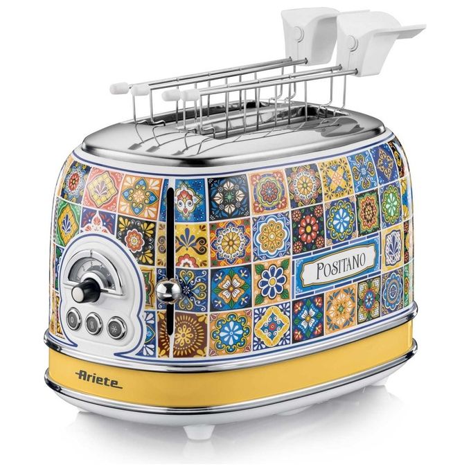 Ariete 00C01550PAR0 Positano Tostapane 2 Fette 810W 6 Livelli di Doratura Funzione Defrost Espulsione Automatica colore Giallo Blu