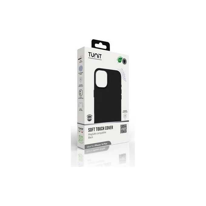 Tunit Clear Cover per iPhone 16 Plus Soft Touch in Silicone con MagSafe Nero