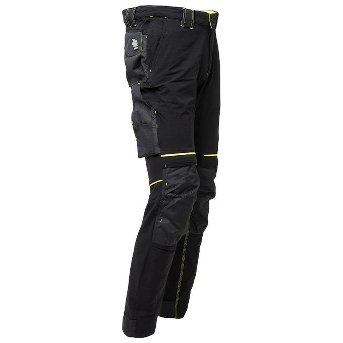 U-power WPE145BC ATOM Pantaloni da Lavoro Uomo Slim Fit Idrorepellente Traspirante con Protezione Ginocchia 90% Nylon 10% Spandex colore Nero