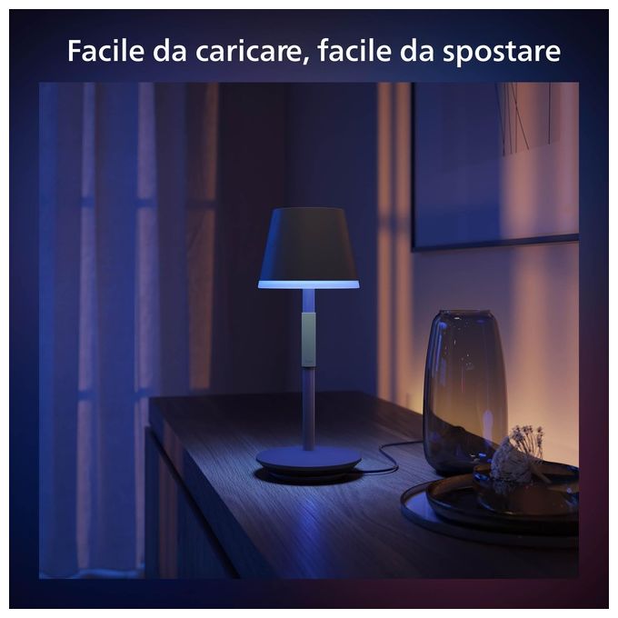 Philips Lampada Smart Hue Go White and Color Ambiance da Tavolo Ricaricabile Nera Wireless