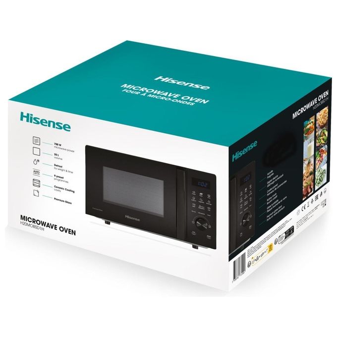 Hisense H20MOBSD1H Forno a Microonde Solo 20 L 700W 9 Programmi Rivestimento Ceramica colore Nero