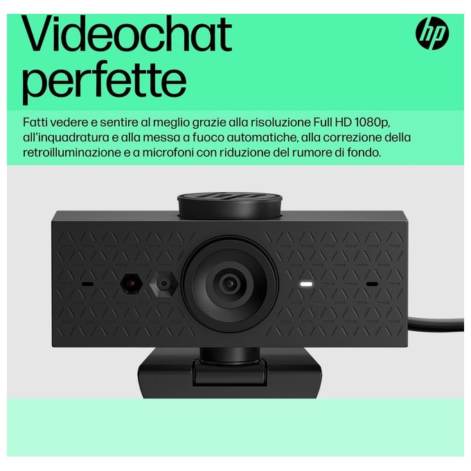 HP 6Y7L1AA#ABB Webcam HP 625 FHD Full HD 1920x1080 4 MP con Windows Hello Microfono Doppio Cancellazione Rumore Autofocus Coperchio Privacy Rotazione 360° colore Nero