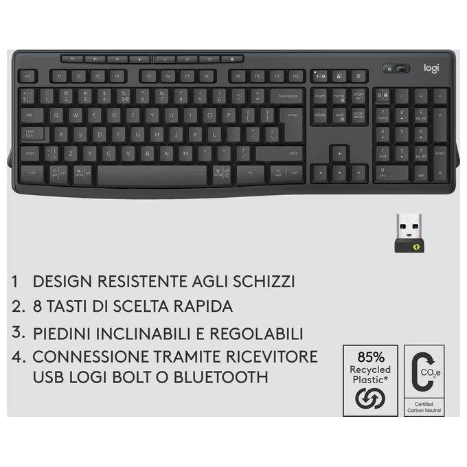 Logitech 920-012069 MK370 Combo for Business Kit Tastiera e Mouse Wireless Full-Size QWERTY Italiano Logi Bolt Bluetooth colore Grafite