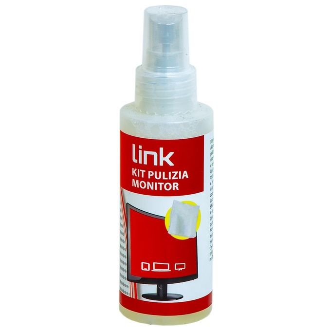 Link SP115 Kit Pulizia Schermi TV Tablet e Smartphone Detergente Spray 100 ml con Panno Microfibra 20x20 cm colore Rosso Bianco