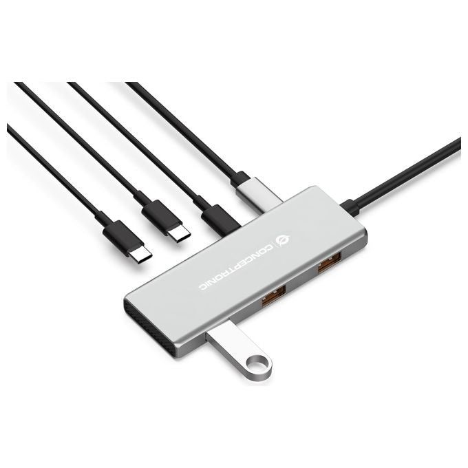Conceptronic HUBBIES17G Hub USB 3.2 Gen 2 Type-C 7 Porte 3xType-A 4xType-C 10000 Mbit-s Power Delivery 100W colore Grigio