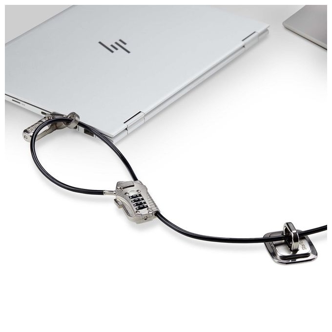 StarTech.com 3M4-DESK-LOCKING-KIT Kit di Sicurezza per Laptop e Periferiche Cavo in Acciaio 3m Serratura a Combinazione 4 Cifre Testine Semipermanenti e Rimovibili colore Nero Argento
