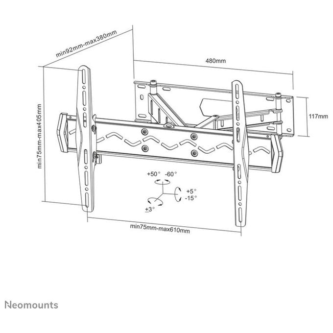 Newstar LED-W560 Staffa a parete Full Swing per Tv Max 50kg