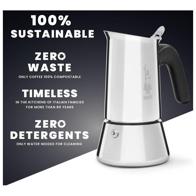 Bialetti New Venus Caffettiera in Acciaio Inox Adatta all'Induzione 4 Tazze Argento
