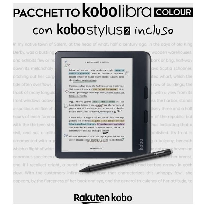 Kobo N428-KU-BK-K-BU Libra Colour eBook Reader Display 7'' E Ink Kaleido 32 GB RAM 1000 MB Wi-Fi Bluetooth USB tipo-C colore Nero