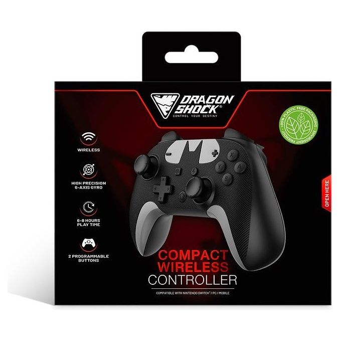 Dragonshock DSCNSW-B PopTop Compact Gamepad Wireless Bluetooth per Nintendo Switch con Pulsanti Programmabili e Batteria 550 mAh colore Nero Bianco