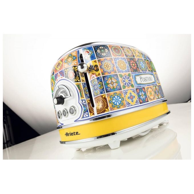 Ariete 00C01550PAR0 Positano Tostapane 2 Fette 810W 6 Livelli di Doratura Funzione Defrost Espulsione Automatica colore Giallo Blu