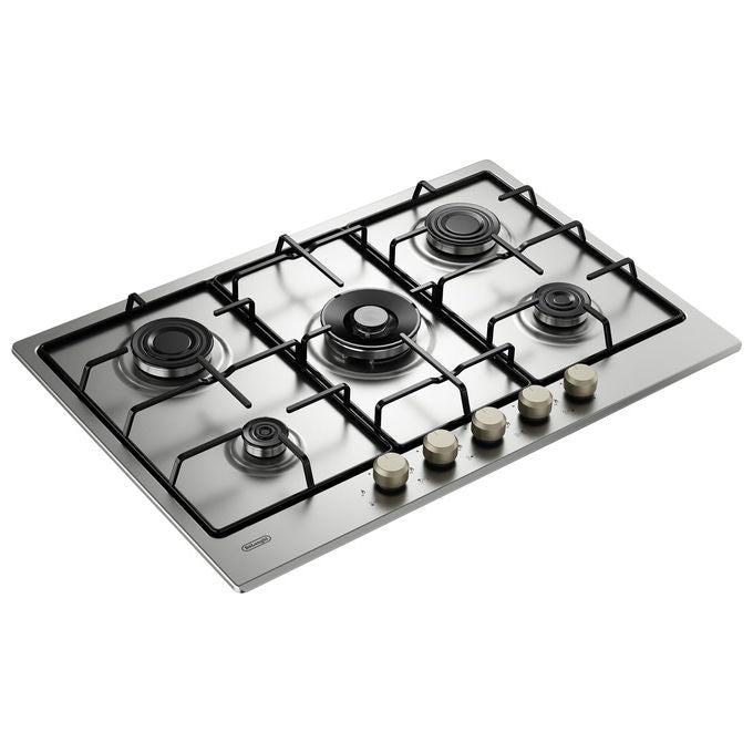 De longhi piano cottura a gas ylg 75 f 5 fuochi 75 cm acciaio inox griglie smaltate