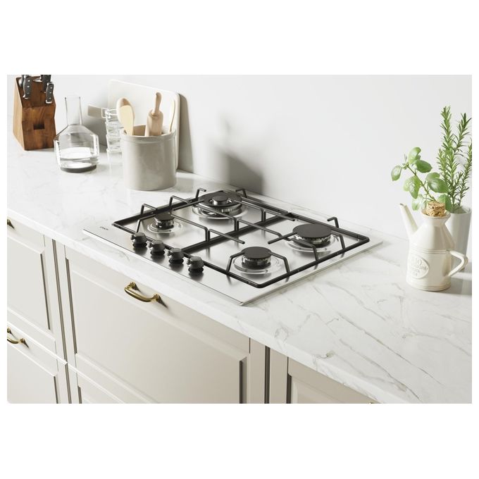 Candy CHW6BR4WTX Piano Cottura a Gas 4 Zone 60 cm Acciaio Inox