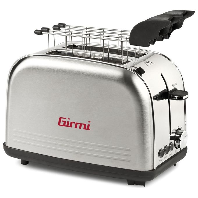 Girmi TP5706 Tostapane 800W Corpo e Pinze Acciaio Inox Ampie Fessure 8 Livelli di Cottura Scongelamento Riscaldamento colore Inox