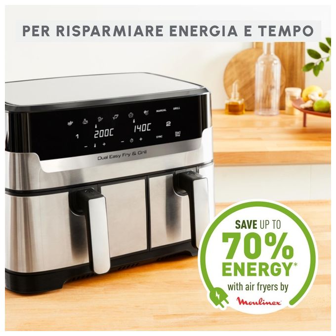 Moulinex EZ905D20 Friggitrice ad aria Doppio Cestello 8.3 L 2450 W 8 Programmi Display LCD colore Nero Inox