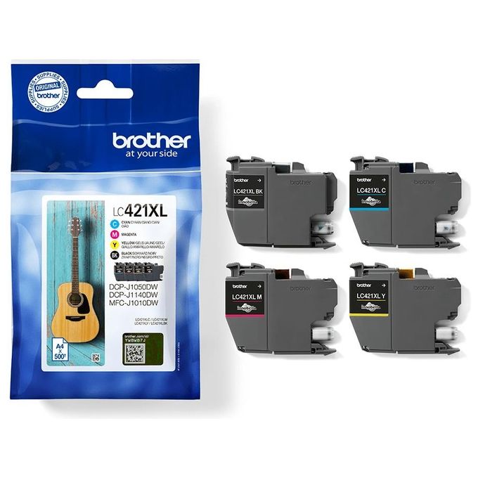 Brother LC421XLVAL Cartucce InkJet Originali Alta Capacita' 500 Pagine per Stampanti DCPJ1050W MFCJ1010DW colore Nero Ciano Magenta Giallo