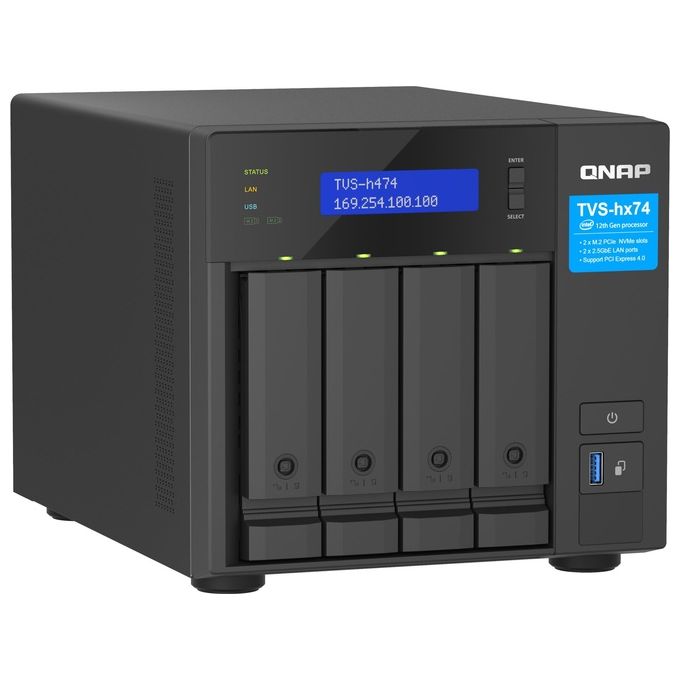 QNAP TVS-H474-I3-8G TVS-H474 NAS Tower Intel Core i3 i3-12100 8 GB DDR4 QuTS hero colore Nero