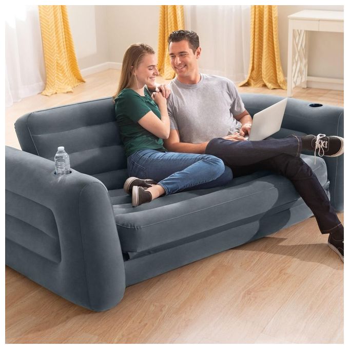 Intex 66552NP Pull-Out Sofa Divano Letto Gonfiabile 2 Posti 231x203x66 cm Valvola 2-in-1 200 Kg colore Grigio