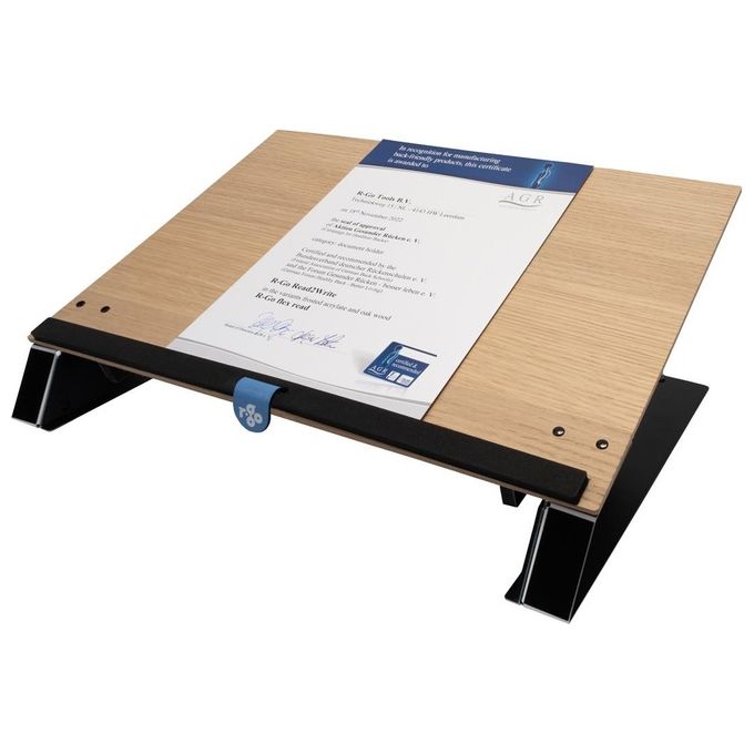 R-Go Tools 9182723000 Read2Write Porta documenti ergonomico con poggiapolsi in schiuma morbida e piano in legno di quercia colore Legno di quercia