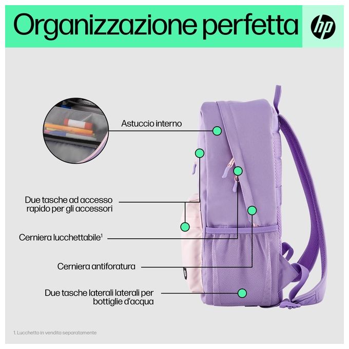 HP S7793129 Campus Zaino per Notebook 15.6'' 17L Impermeabile Materiale Riciclato colore Lavanda