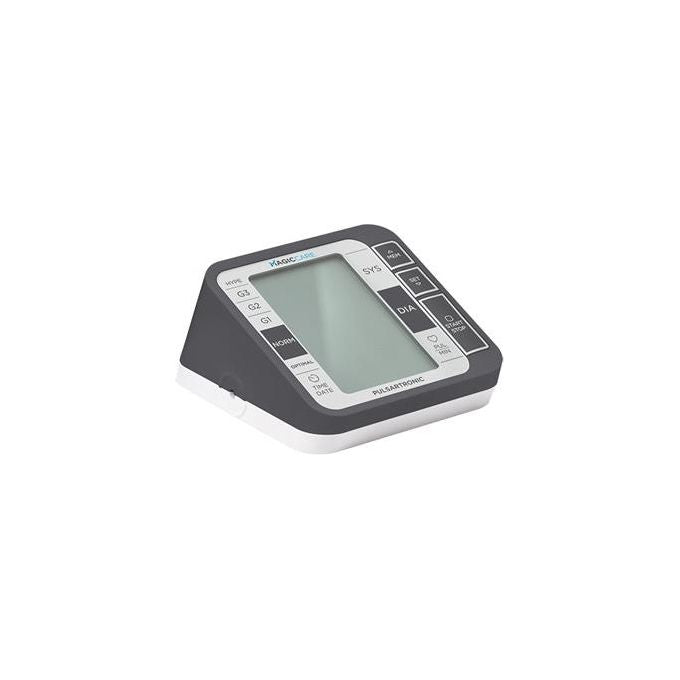 Magic Care Pulsartronic SFG60 - Misuratore di pressione da braccio, oscillometrico, display digitale, memoria 60 letture, funzioni: rilevazione aritmie - indicatore OMS - ora e data, alimentazione a batterie, con custodia e bracciale, colore grigio-Bianco