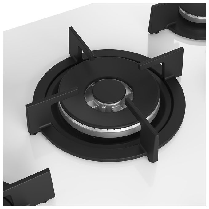 BEKO HILW75222SW Piano Cottura a Gas in Vetroceramica 5 Fuochi 1 Bruciatore Wok Griglia in Ghisa 75 cm Bianco