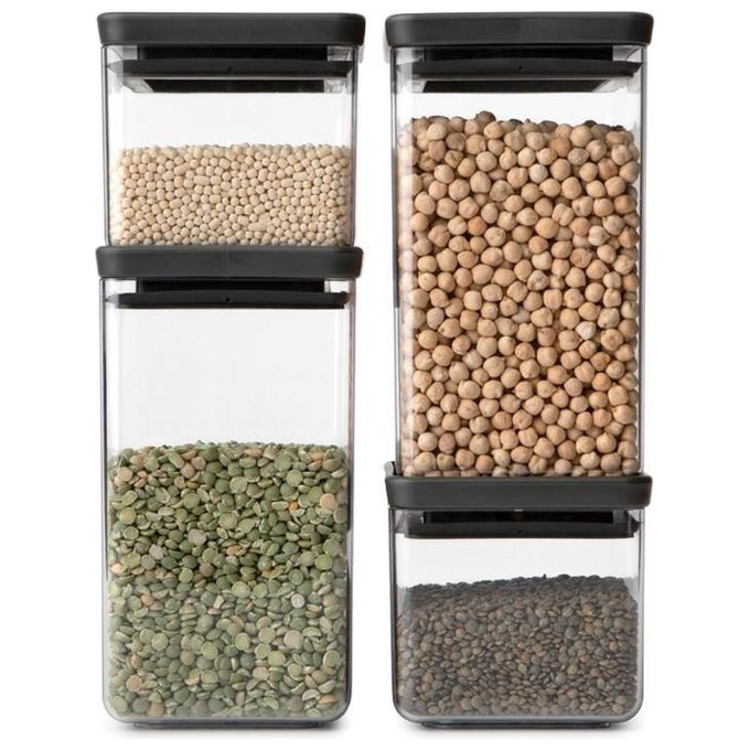 Brabantia Set 4 Contenitori Quadrati Impilabili TASTY+ Dark Grey