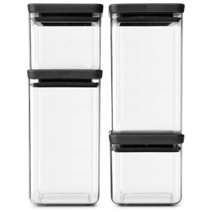 Brabantia Set 4 Contenitori Quadrati Impilabili TASTY+ Dark Grey