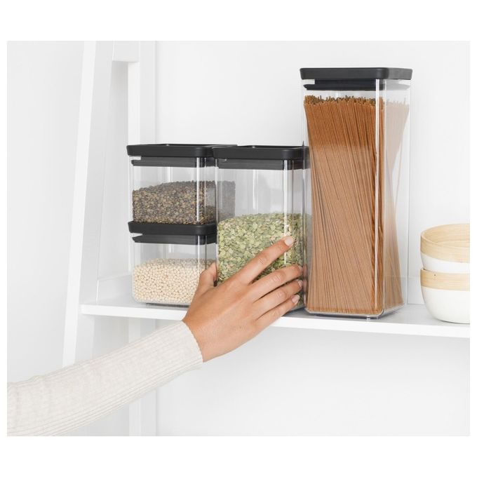 Brabantia Set 4 Contenitori Quadrati Impilabili TASTY+ Dark Grey