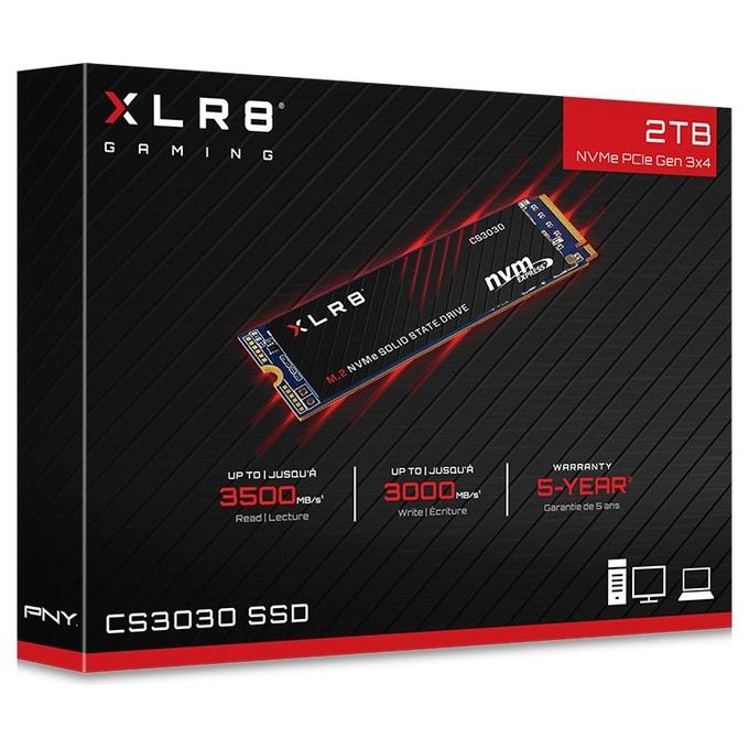 PNY M280CS3030-2TB-RB XLR8 CS3030 SSD Interno M.2 NVMe PCIe Gen3 2TB Lettura 3500 MB-s Scrittura 3000 MB-s 3D TLC