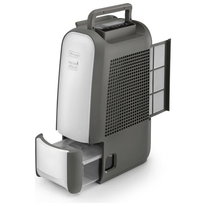 DeLonghi DNS80 Deumidificatore 7,5Litri-24h 34Db Lcd con Timer Swing Ionizzatore Nero-Grigio