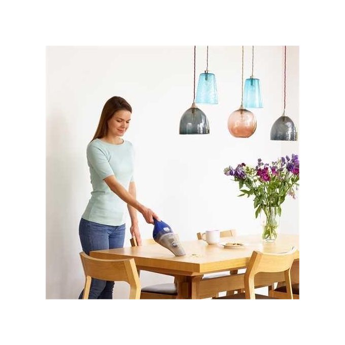 BLACK+DECKER NVC115WA‑QW - Aspirabriciole portatile senza filo, ciclonico, capacita' 0,385 L, potenza 5,4 W, autonomia 11,5 min, 58 dB, filtro lavabile, Grigio-Blu