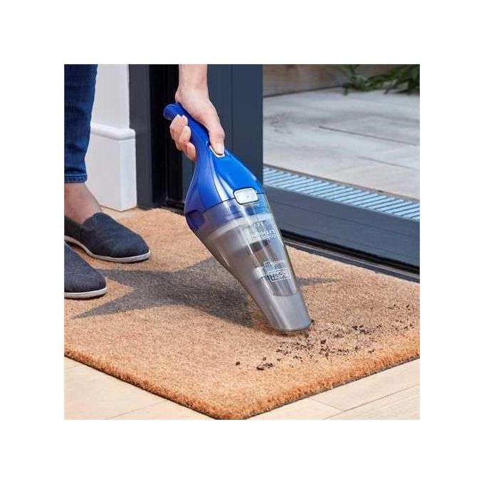 BLACK+DECKER NVC115WA‑QW - Aspirabriciole portatile senza filo, ciclonico, capacita' 0,385 L, potenza 5,4 W, autonomia 11,5 min, 58 dB, filtro lavabile, Grigio-Blu
