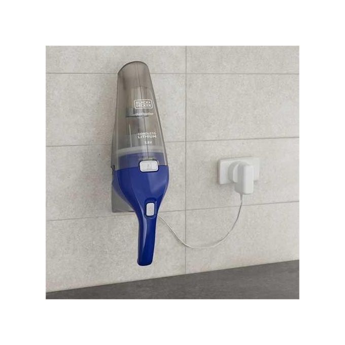 BLACK+DECKER NVC115WA‑QW - Aspirabriciole portatile senza filo, ciclonico, capacita' 0,385 L, potenza 5,4 W, autonomia 11,5 min, 58 dB, filtro lavabile, Grigio-Blu