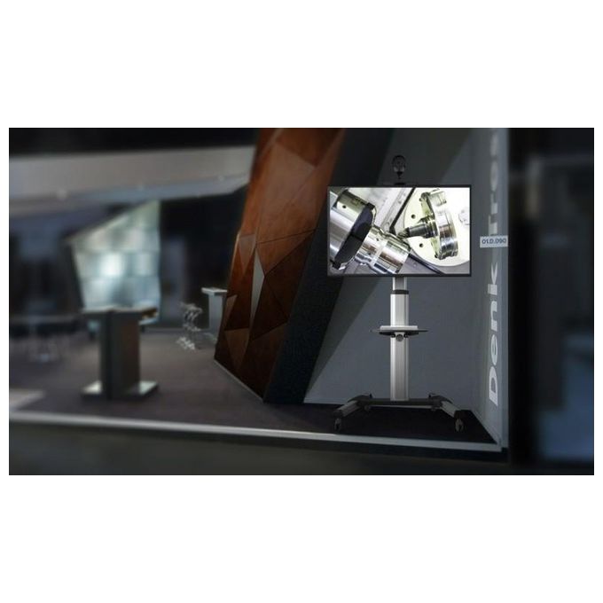 Reflecta 23210 STAND 70VC Staffa TV da Terra Regolabile in Altezza 120-207 cm Rotazione 90° Inclinazione +5°--12° VESA 200x200-600x400 Capacita' 50 Kg con Mensola e Ruote colore Alluminio Nero