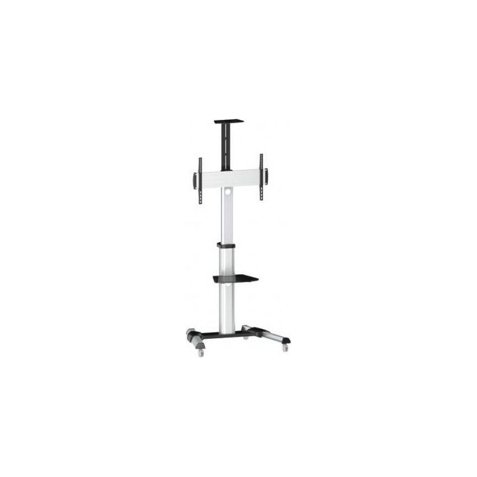 Reflecta 23210 STAND 70VC Staffa TV da Terra Regolabile in Altezza 120-207 cm Rotazione 90° Inclinazione +5°--12° VESA 200x200-600x400 Capacita' 50 Kg con Mensola e Ruote colore Alluminio Nero