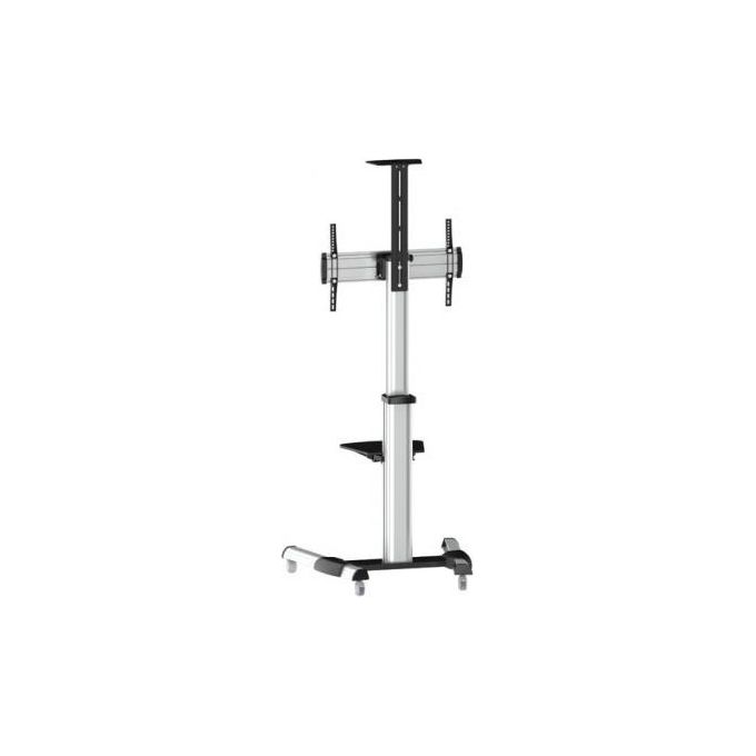 Reflecta 23210 STAND 70VC Staffa TV da Terra Regolabile in Altezza 120-207 cm Rotazione 90° Inclinazione +5°--12° VESA 200x200-600x400 Capacita' 50 Kg con Mensola e Ruote colore Alluminio Nero