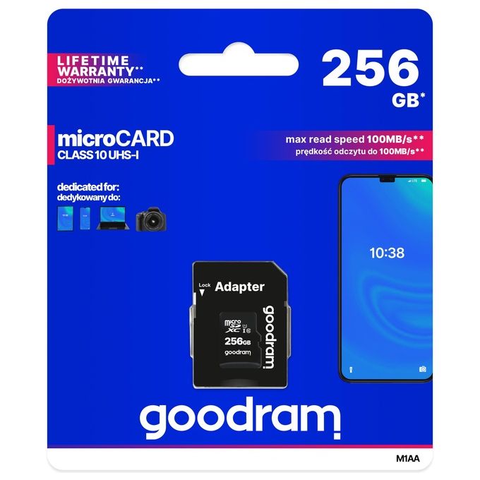 Goodram M1AA-2560R12 M1AA MicroSDXC 256 GB UHS-I Classe 10 Velocita' Lettura 100 MB-s Adattatore SD Incluso colore Nero