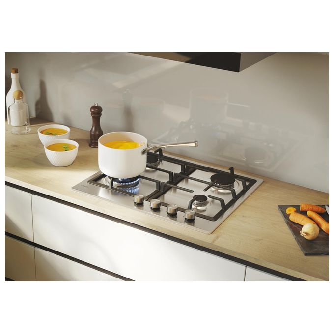Candy CHG6BF4WTX Moderna Piano cottura a Gas 60 cm 4 Fuochi da incasso Griglie in Ghisa colore Acciaio inox
