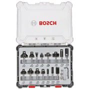 Bosch 2607017471 Set di Frese Miste 6 mm 15 Pezzi per Lavorazione Legno con Valigetta Colore Nero